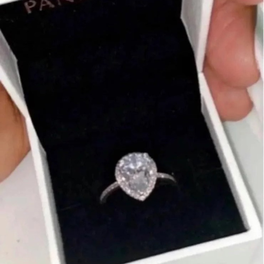 Size 6 PANDORA Sparkling Teardrop Halo Ring - Picture 6 of 8